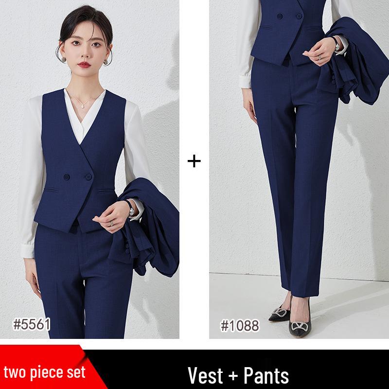 Women's 2024 Black Professional Sleeveless Vest & Pants Set for Hotel Manager