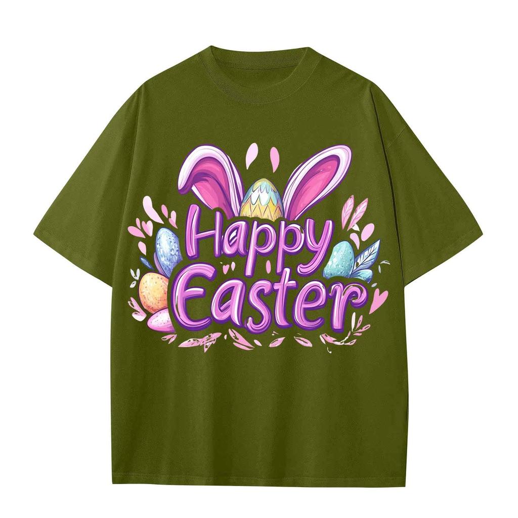 Boys And Girls Casual Loose Easter Print T-Shirt Round Neck Pullover Short Sleeve Top