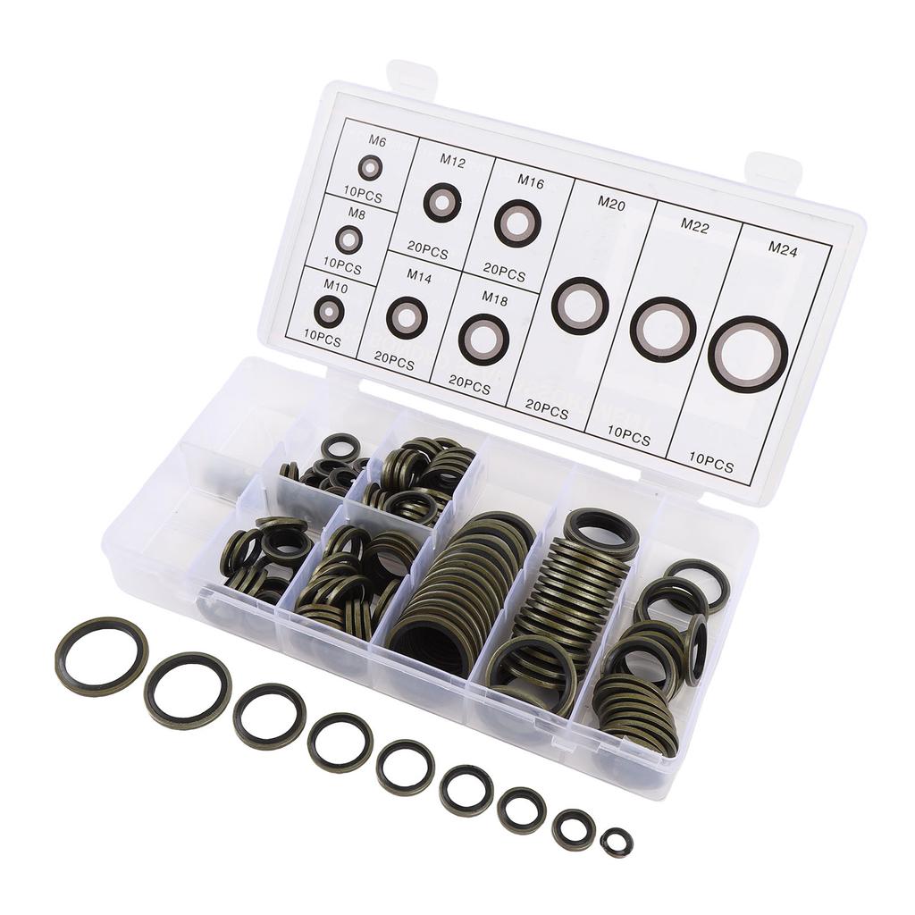150PCS Seal Oil Washers Assortment Kit M6 M8 M10 M12 M14 M16 M18 M20 M22 M24 Sealing Metal Gasket for Plumbing