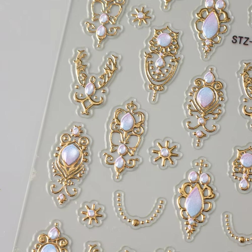 Luxurious 5D Nail Art Stickers Shiny Finish Retro Baroque Scepter Nail Art Decals Crown Necklace Palace Style Nail Decals