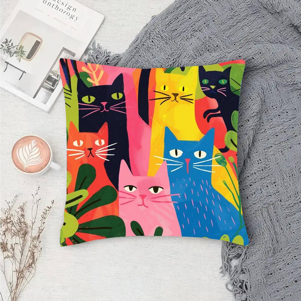 Matisse Monet Art Black Cat Animation Pillow Case Fashion Square Pillowcase Bedroom Sofa Room Ins Decoration Leisure
