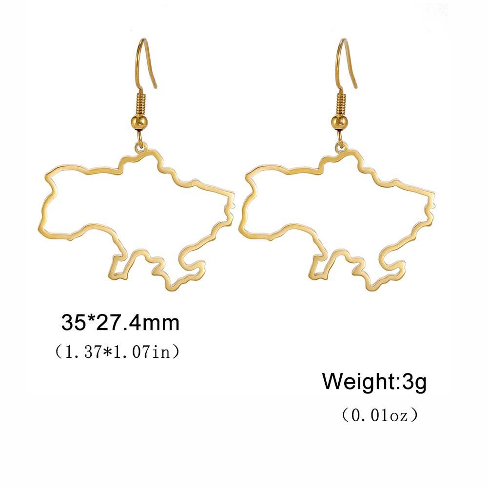Boucles d'oreilles pendantes Carte de l'Ukraine Couleur Or Acier Inoxydable Drapeau Boucles d'oreilles pendantes Ukrainiennes pour Femmes Bijou Cadeau