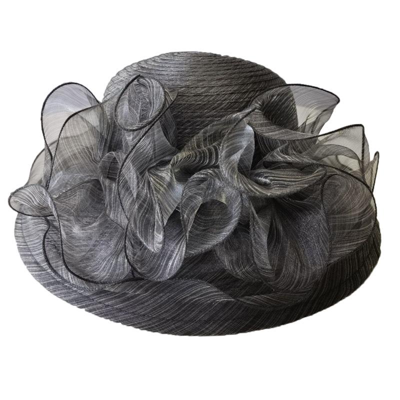 Hat women's summer European and American style organza straw woven stacking flower fashion mesh yarn hat sun protection sun hat versatile cool hat