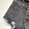 Damen-Shorts mit Quaste, lockeres All-Match, hohe Taille, Knopfleiste, zerrissene Shorts, Freizeitkleidung