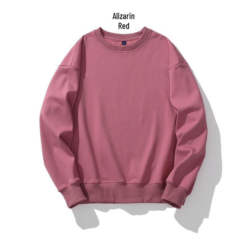 Men's Heavyweight Fleece-Lined Crew Neck Sweatshirt - Loose Fit, Solid Color, Long Sleeve.