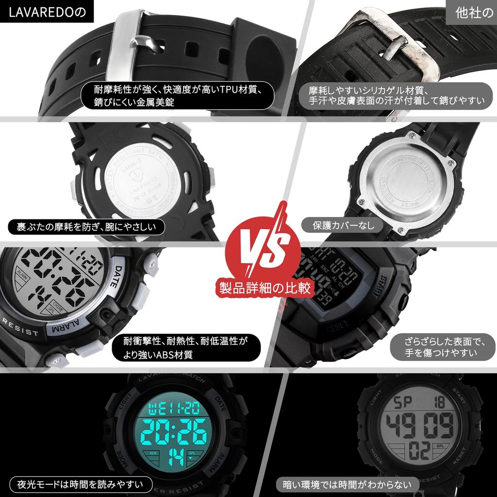 Kinder Sportuhr Digital Jungen Wasserdicht Wasserdicht bis 50° LED Schulanfang Geburtstagsgeschenk inkl. Bedienungsanleitung