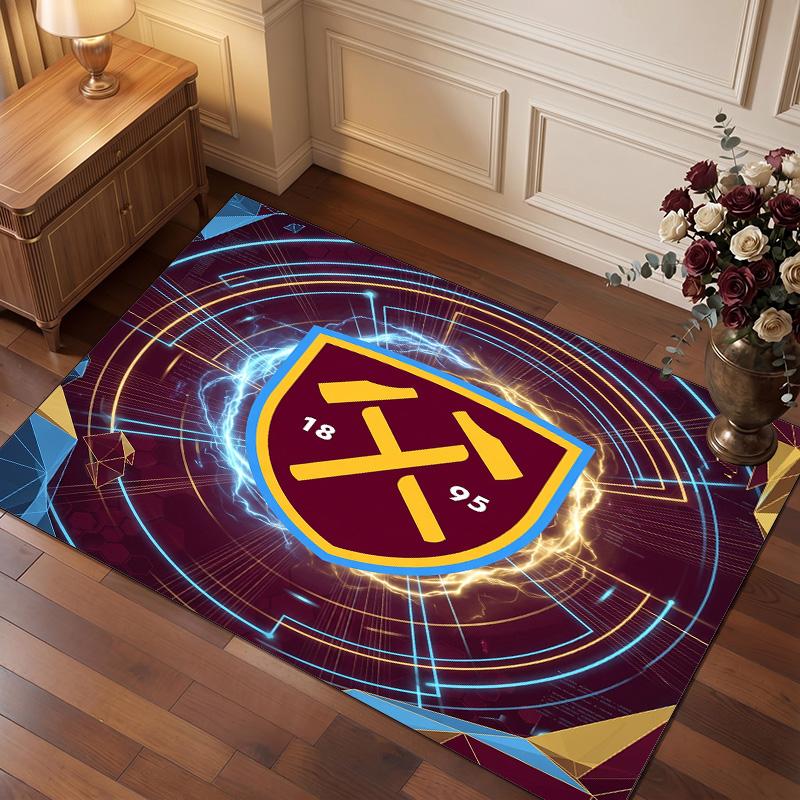 West Ham United Football Print Crystal Velvet Rug, Comfortable Water Absorbent Non Slip Indoor Floor Carpet