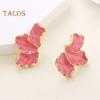 1 Pair Lady Earrings Petal Shape Oil Dripping Smooth Maple Decor Smooth Anti-slip Lightweight Prom Dating Cocktail Party Stud Earrings