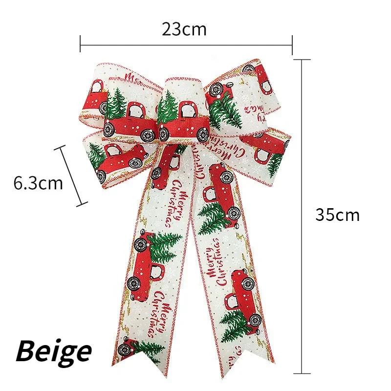 Creative Christmas Ribbon Bow Imitation Hemp Truck Pattern Printed Hanging Decoration Christmas Tree Decor Bow Spot Wholesale