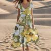 Women's Summer Fashion V-Neck Beach Long Short Sleeve Floral Printed Dresses