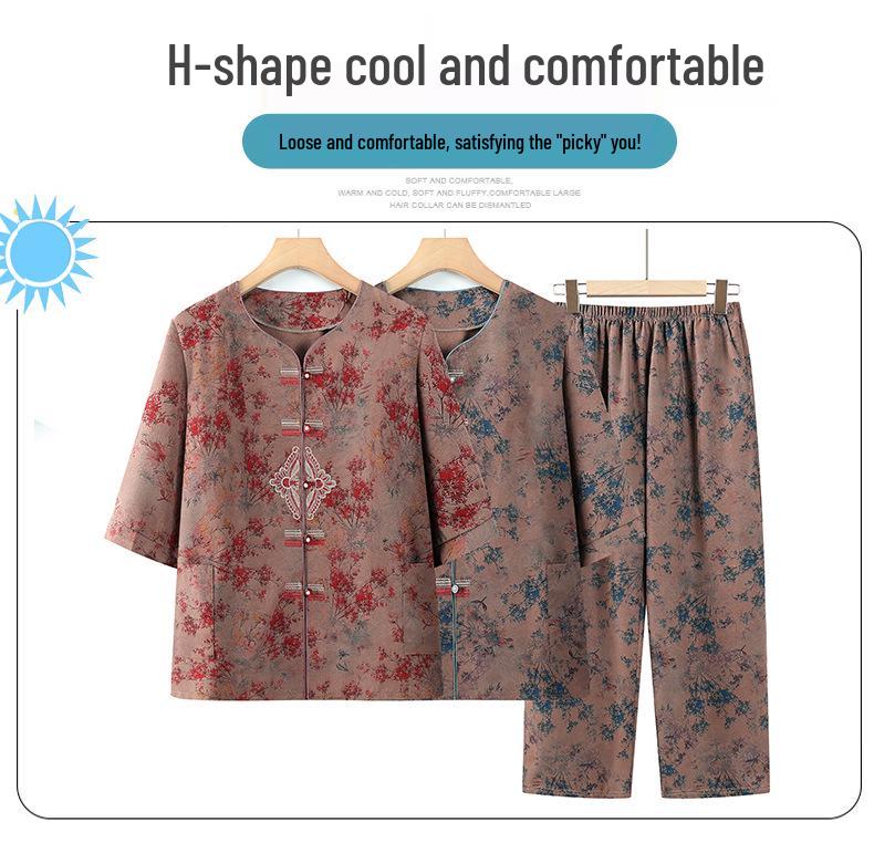 Chinese Style Short-Sleeve Two-Piece Set for Middle-Aged and Elderly Women - Spring/Summer Wear
