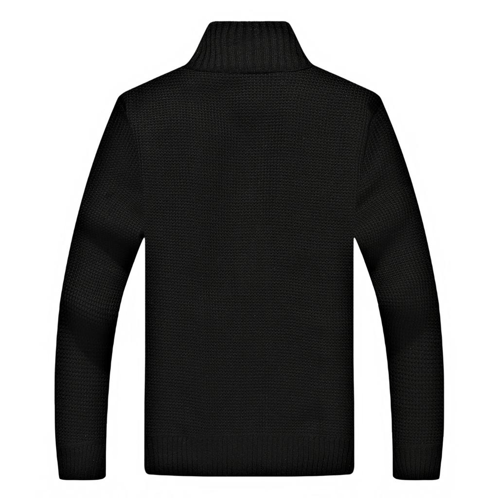 Men's Stand-up Collar, Fleece And Cotton Long-sleeved Cardigan, Zippered Warm Knitted Sweater