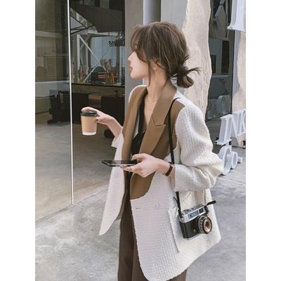 Xiaoxiangfeng Contrast Color Suit Jacket for Women Spring and Autumn Korean Style New Design Niche Suit