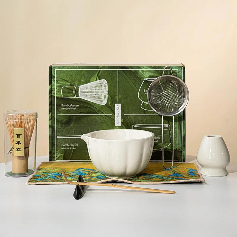 4/8pcs Matcha Whisk Set For Tea Lover Ceramic Matcha Kit Set Petal Bowl Whisk Scoop Sifter For Home Camping Art Of Tea Present