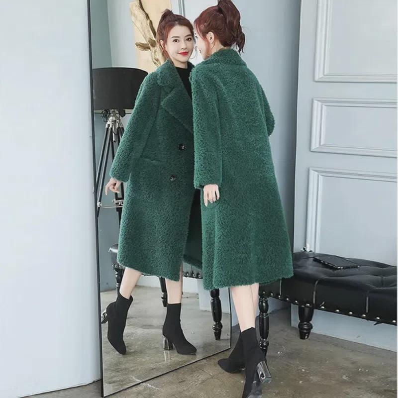 2024 Women's Loose Mid-Length Lambskin Fur Coat – Thick Korean Winter Style