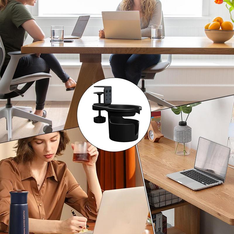 Suport de pahar pentru birou, reglabil, depozitare pentru birou, rotativ 360 de grade, cu clemă pentru marginea mesei, suport pentru pahare de cafea, sticle de apă