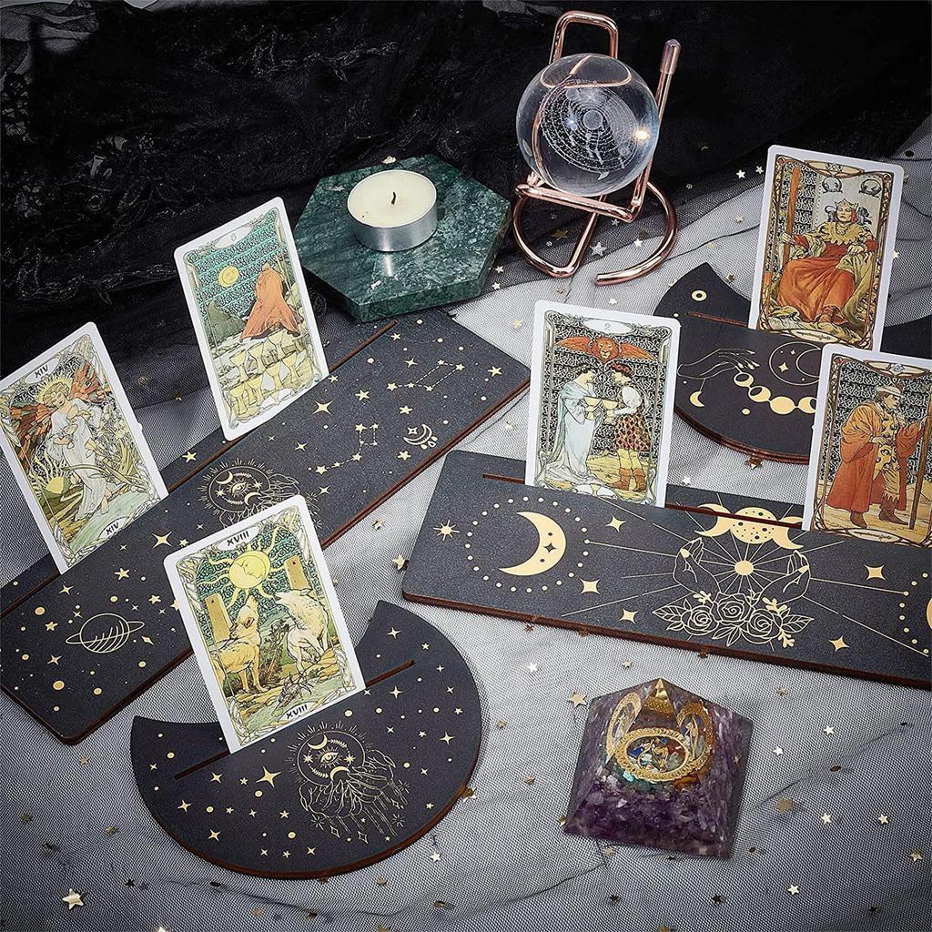Witch Divinations Tarots Display Base Moon Phases Tarot Altar Stand Holder Witchcraft Supplies Wood Cards Stand Holder