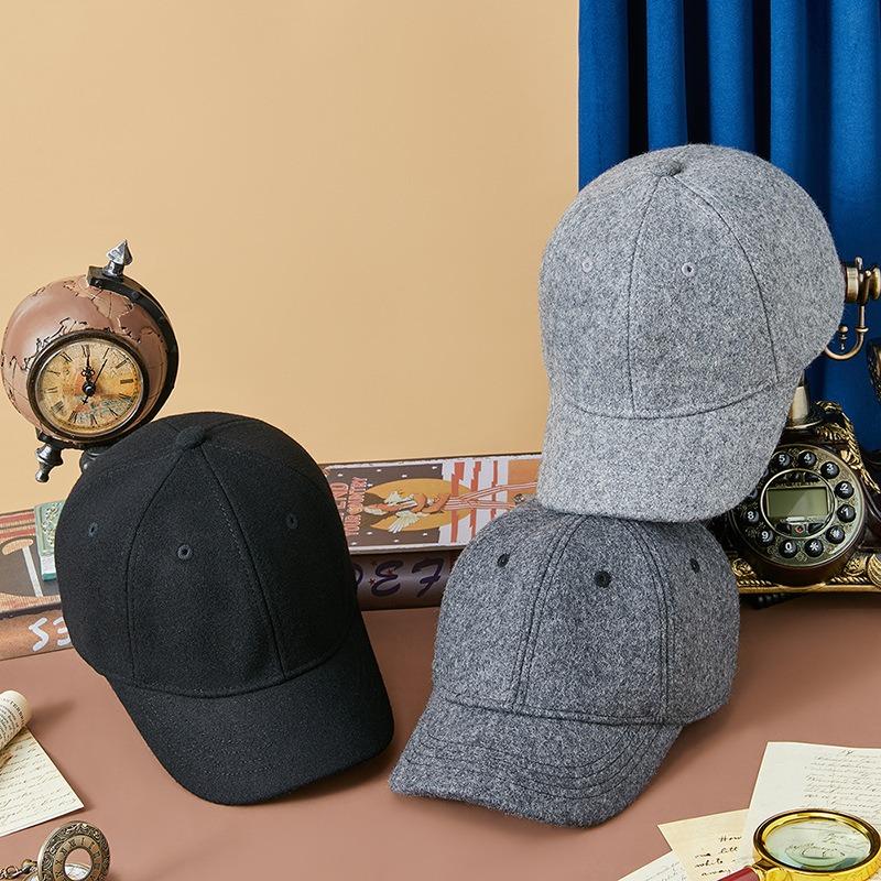 Autumn and winter new short brim wool baseball cap men's and women's simple business versatile trendy warm duck tongue hat