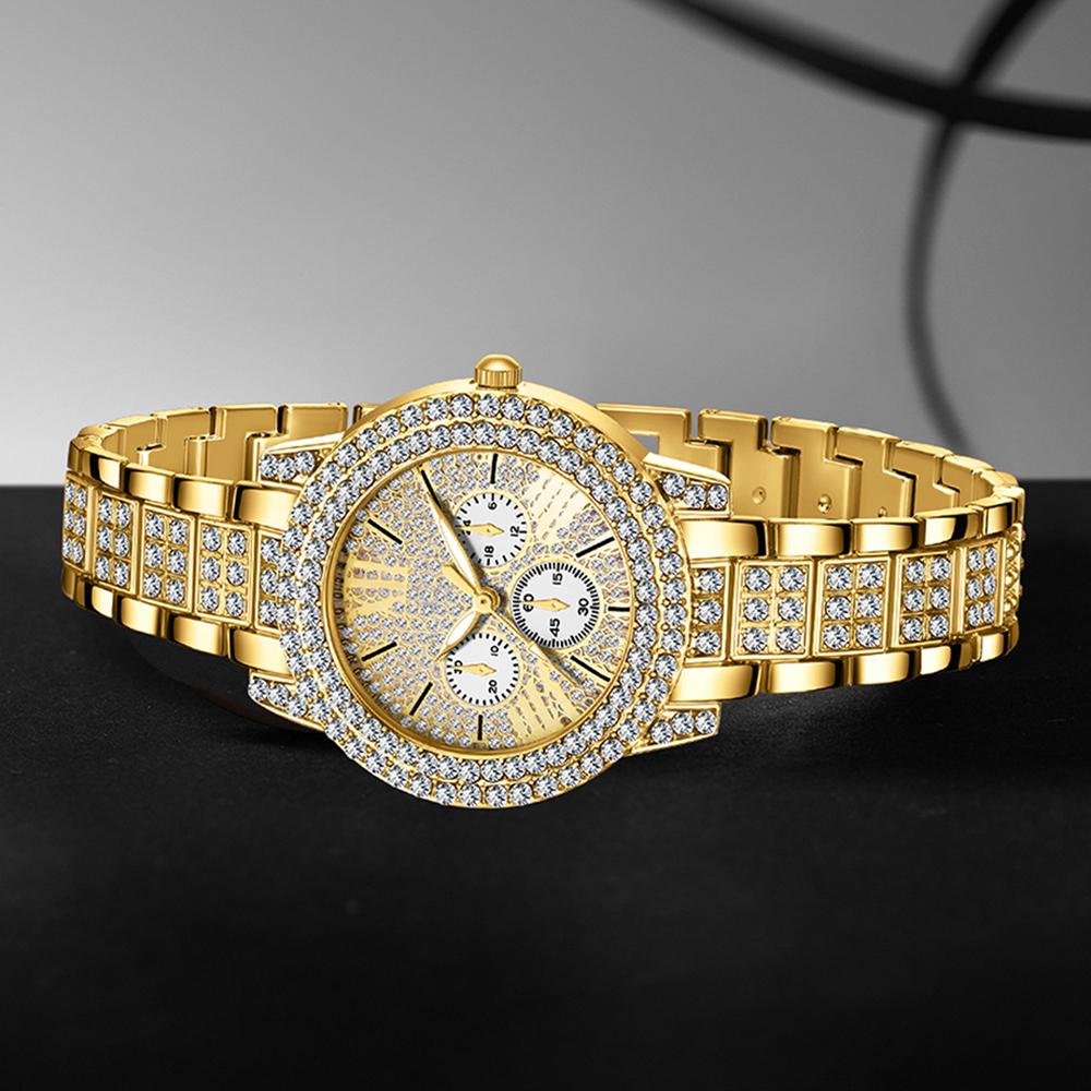 6PCS Golden Ladies' Watch Set Luxury Trendy Quartz Watch Bracelet Necklace Earrings Set Perfect Gift for Friends or Moms