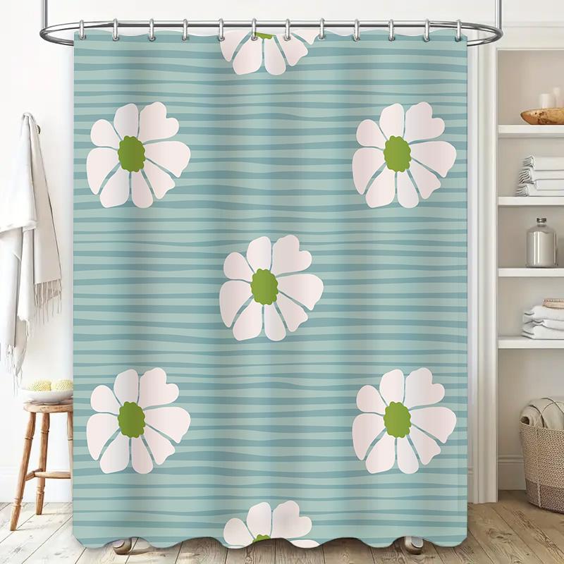 Bathroom Shower Curtain Floral Print Waterproof Fabric Decorative Home Bathroom Accessories Blue White Green