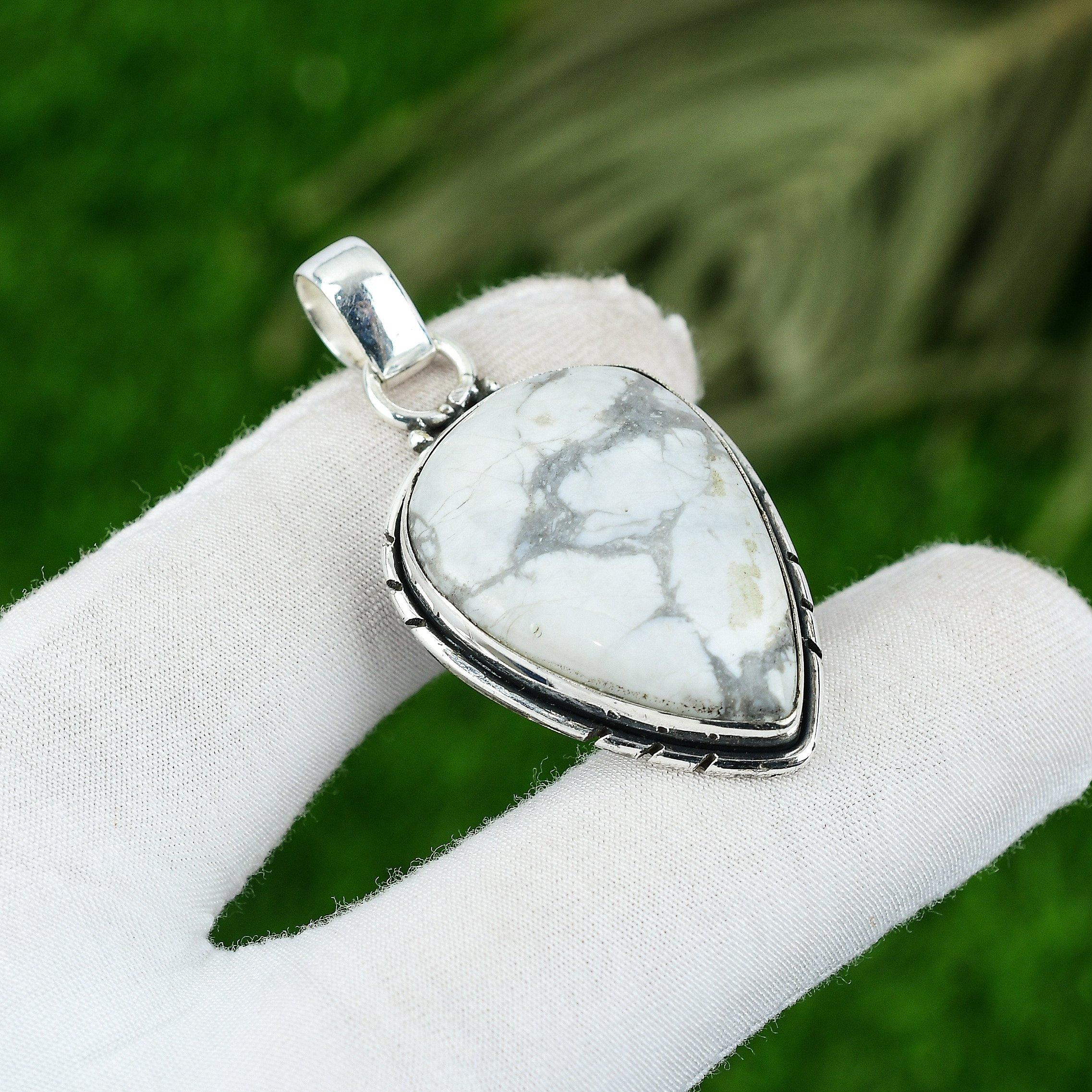 

Sterling Silver Pear Natural Howlite Daughter Crown Chakra Elegant Boho Pendant