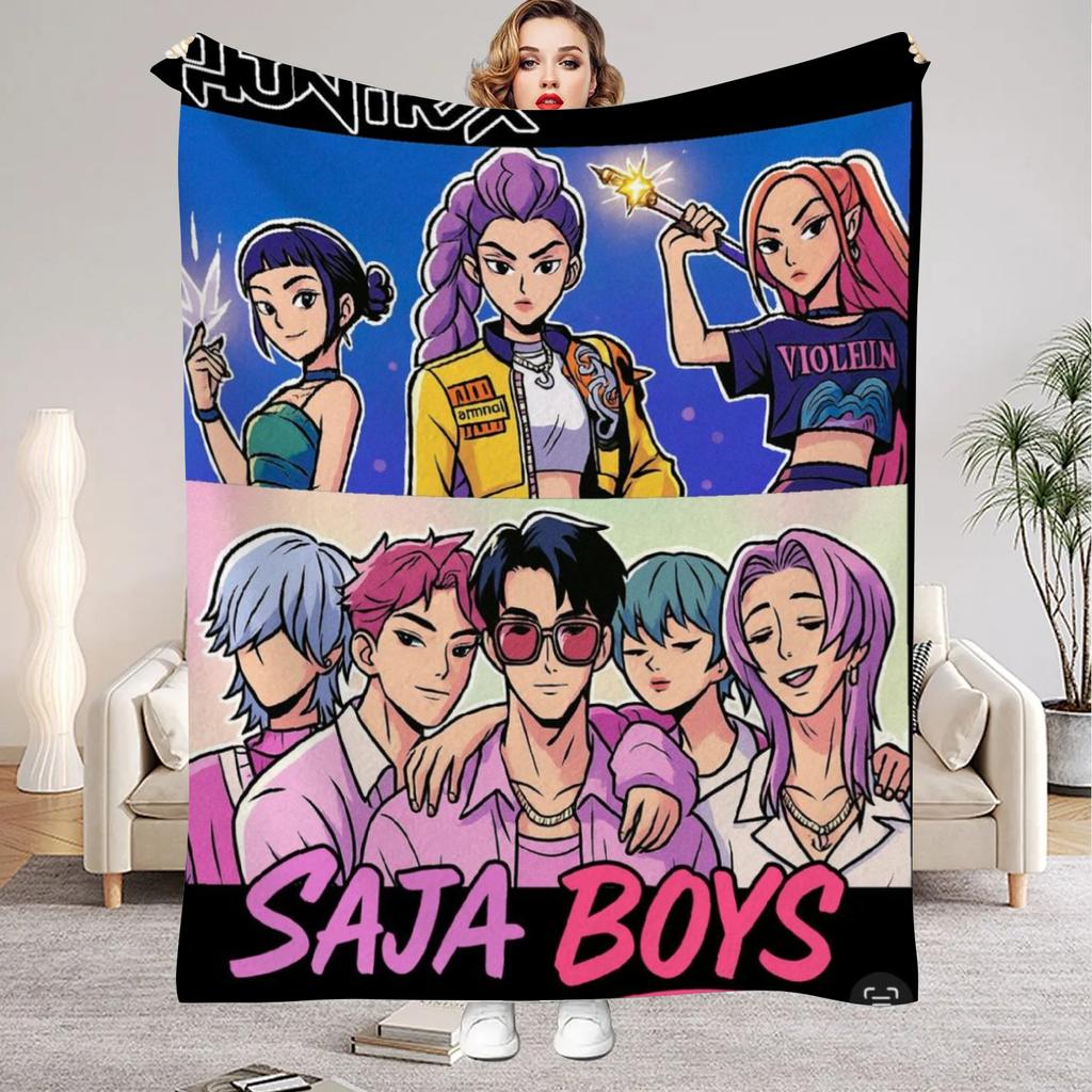 Punk Huntrix Blankets K pop Demon Hunters Zoey Rumi Mira Soft Warm Throw Blanket Kids Living Room Couch Sofa Bed Christmas Gifts