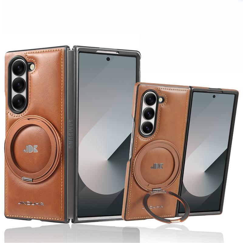 Suitable for Samsung Zfold5 Mobile Phone Case Flip Leather Fold6 Rotating Magnetic Bracket 4/3 Generation Business Men's Leather Case