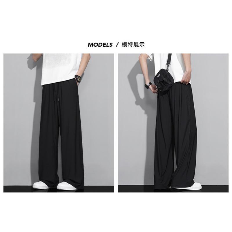 Men Summer Thin Solid Color Loose Wide Leg Straight Casual Long Pants