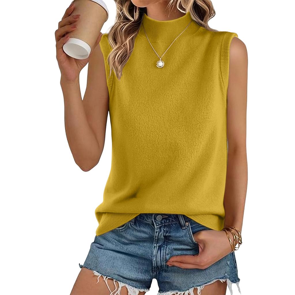 Women's Loose Knit Half Turtleneck Sleeveless Tank Top