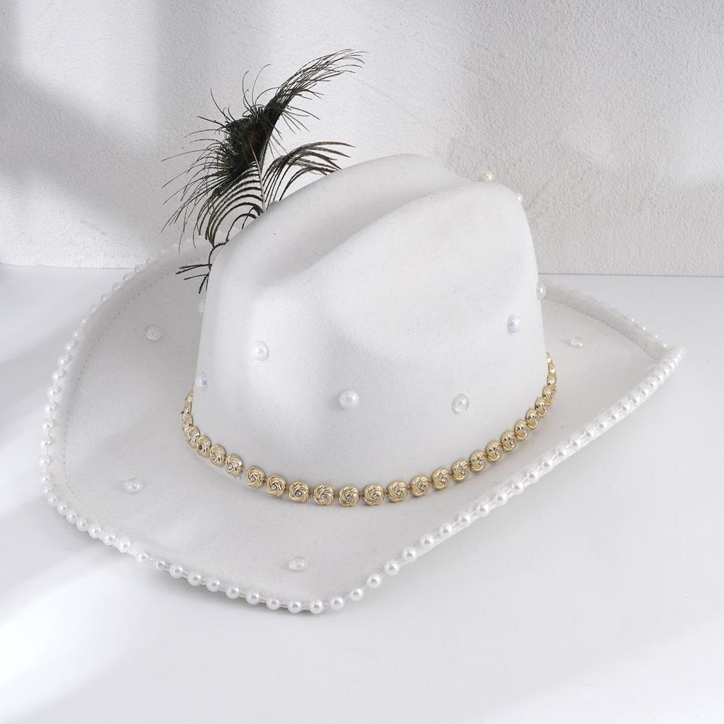 Popular Ladies Vacation Hat Gold Rhinestones Elegant Feather Accessories Pearl Letters Wedding Party Celebration