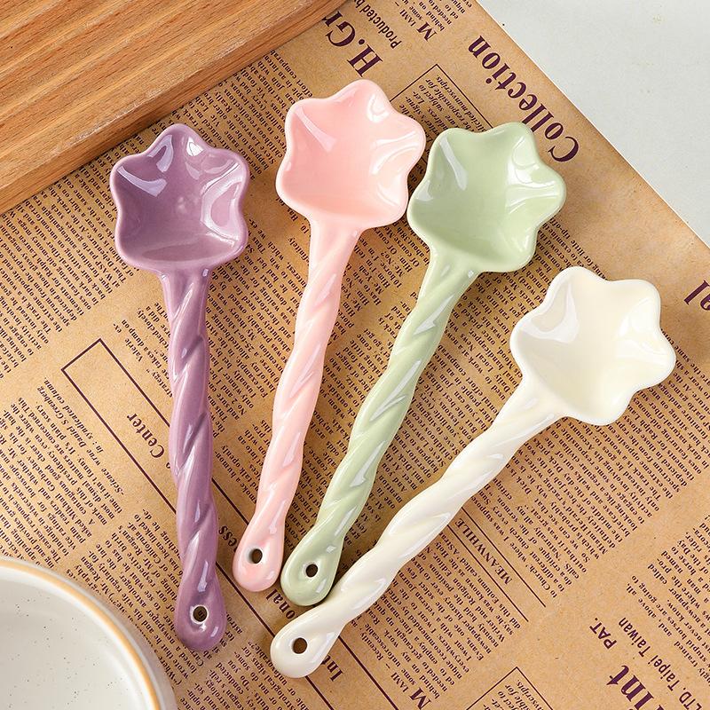 Ceramic Star Shaped Spoon Twisted Spoon Cute Long Handled Cream Design Coffee Stirring Spoon