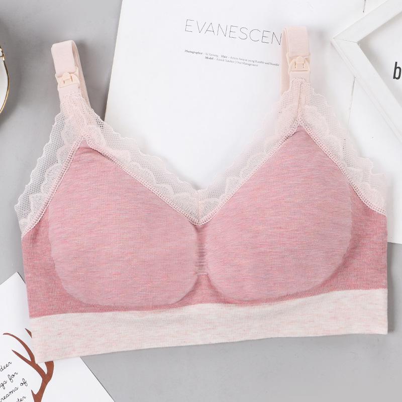 Women's Maternity Seamless Lace Trim Nursing Bra - No-Ammonia, One-Piece, Postpartum Breastfeeding Support.