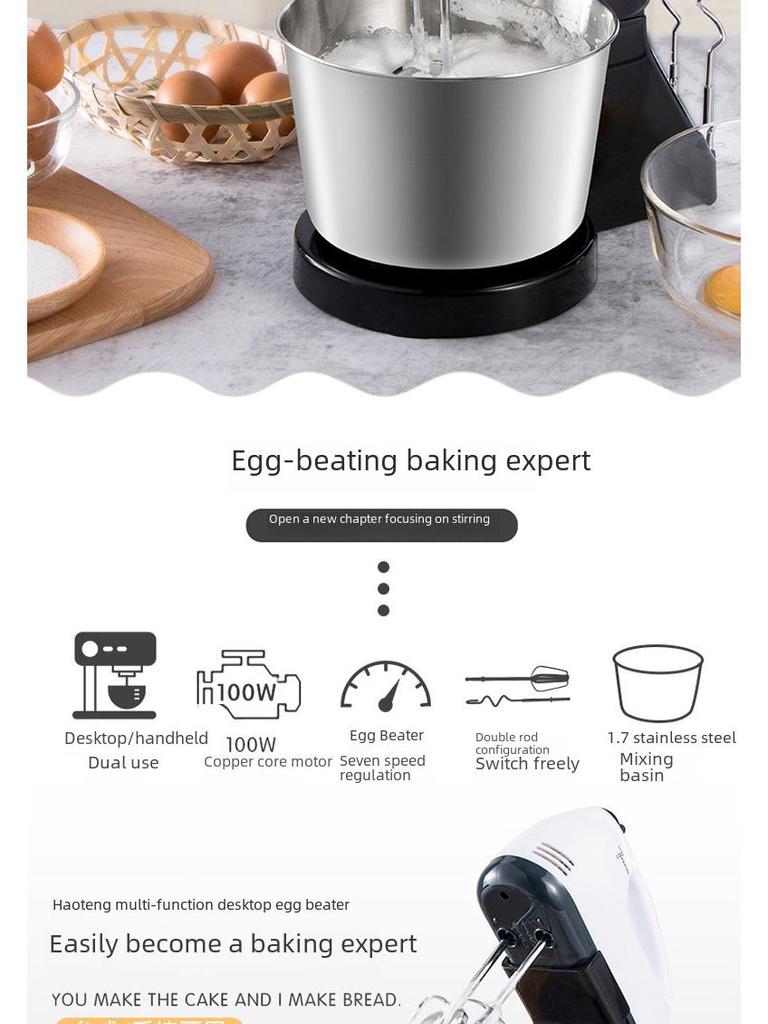 Electric Stand Mixer with Stainless Steel Bowl for Beating Eggs, Whipping Cream, and Mixing Cake & Dough