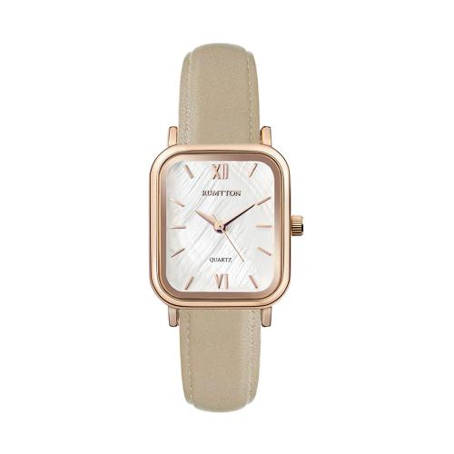 [RUMTTON] RUMTTON Harbor White Mother-of-pearl Beige Band Leather Watch Rose Gold __