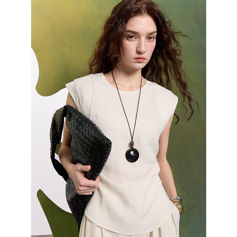 San Cai 2025 Spring Tencel Relaxed Sleeveless Top & Wide-Leg Pants Set 160/84A/M