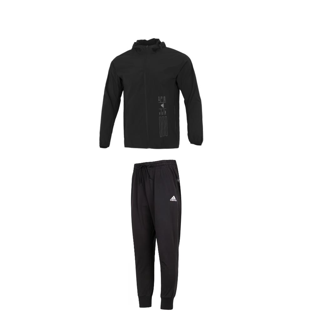 

Adidas Hooded Zip-Up Long Sleeve Jacket With Drawstring Breathable Comfortable Long Pants Casual Sports Set Men Sports Set Black HE9915+IC9417 M