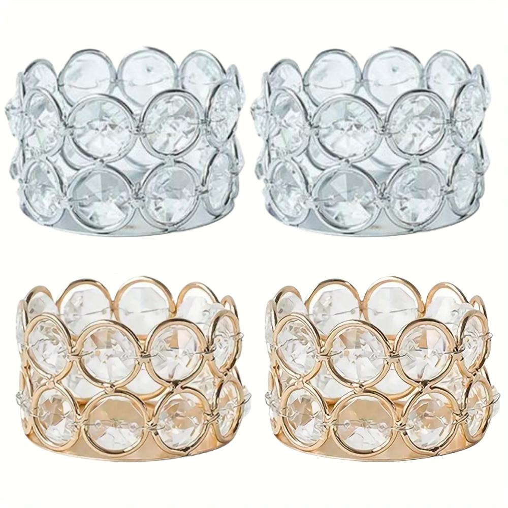 4pcs Silvery Golden Crystal Tealight Candle Holders for Home Table Bedroom Centerpiece Wedding Family Party Decor Creative Gifts