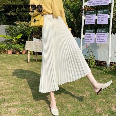 Jupe Femme Taille Élastique Tombante Mi-longue Blanche Plissée Taille Haute A-line Slim