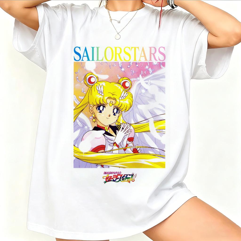 2026new American Retro Cotton Shortsleeved Tshirt With Sailor Moon Print Suitable For Both Unisex And Unisex Casual Street Style