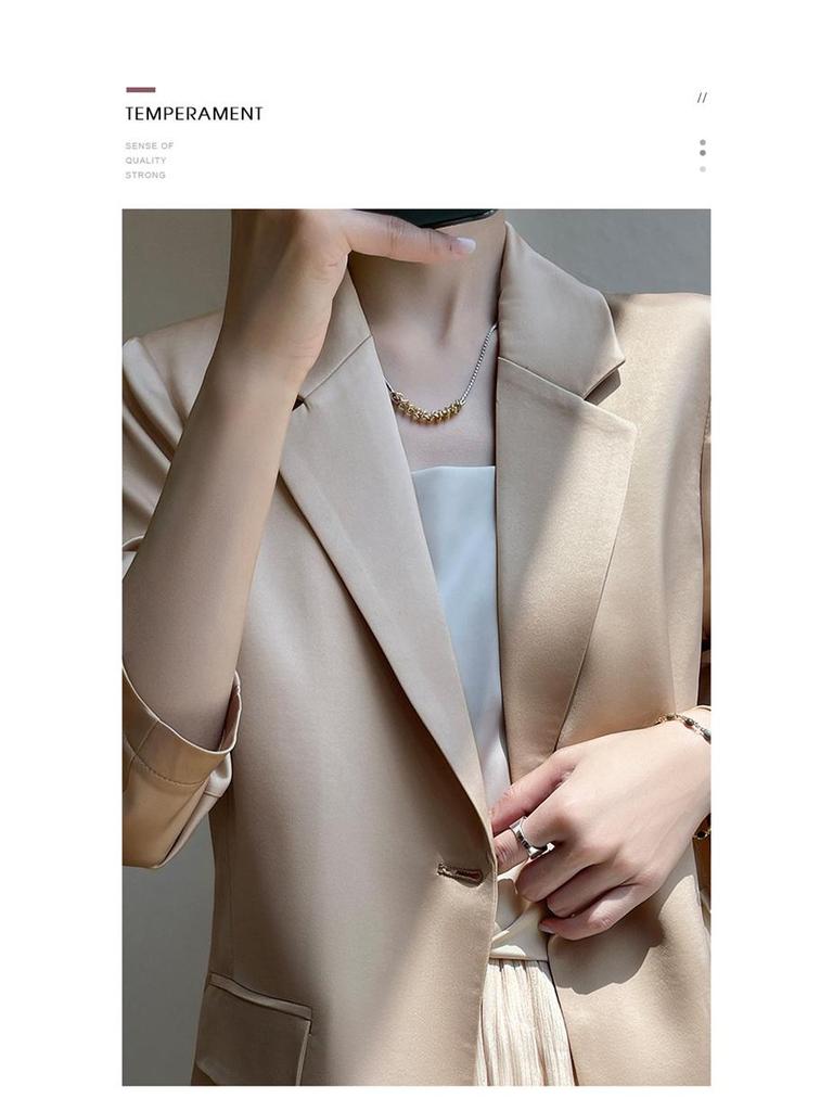 White Silk Satin Women's Suit Jacket - High-End Korean Style for Spring/Autumn 2025