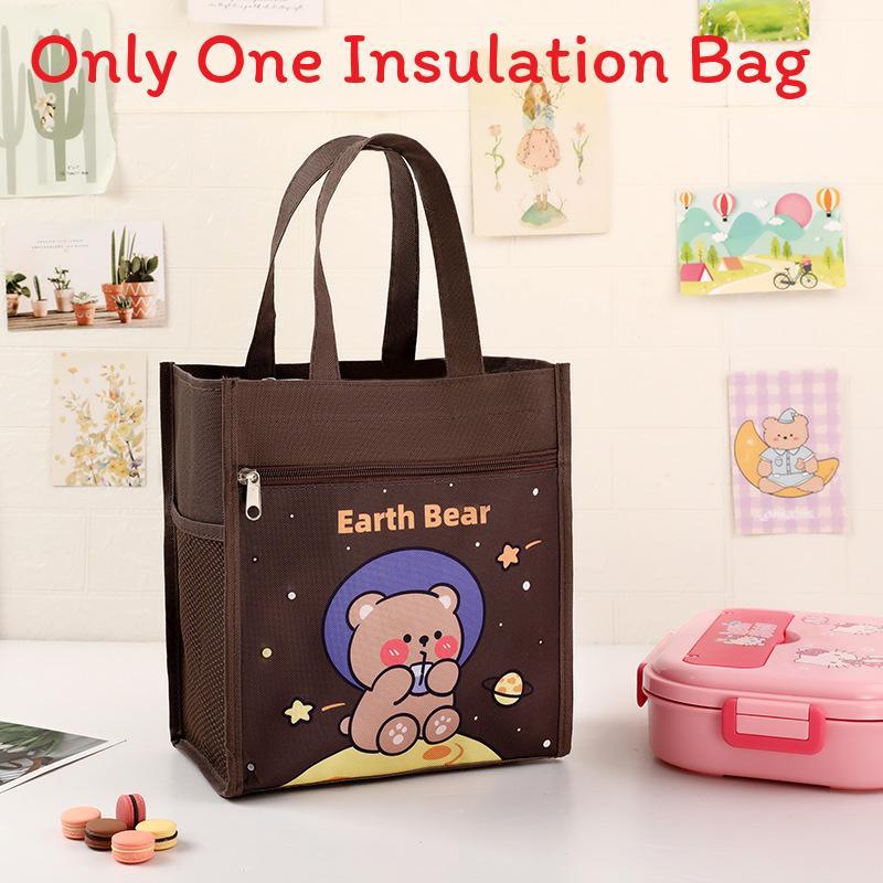 Cartoon Canvas Lunch Bag With Material For Kids School Snack Organizer