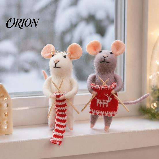 Handmade Nordic Ornament Collection Christmas Felt Mouse Ornament, Felted Wool Hanging Decoration, Soft Animal Figurines Cute Knitting Doll