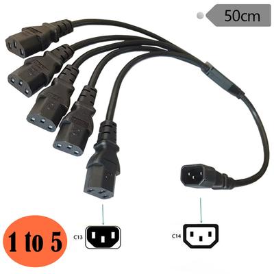 0,5 m 3-pin IEC320-C14 Erkek Fiş Çoklu C13 Dişi Adaptör Kablosu Y Ayırıcı Güç Kaynağı Dönüştürücü Kablo Hattı Siyah