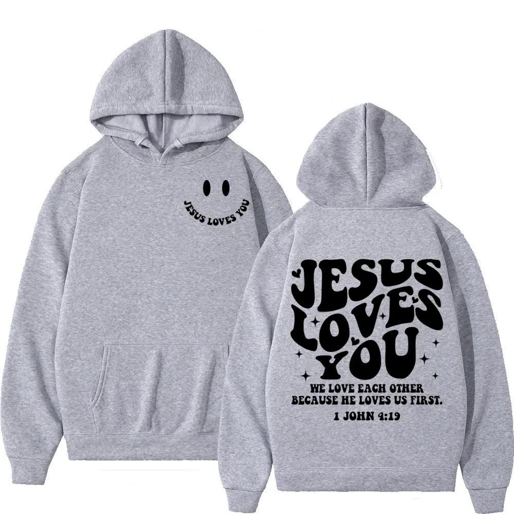 Style double-sided printed hoodie with Jesus' love for you fashionable Men's sweatshirt high-quality retro sweatshirt