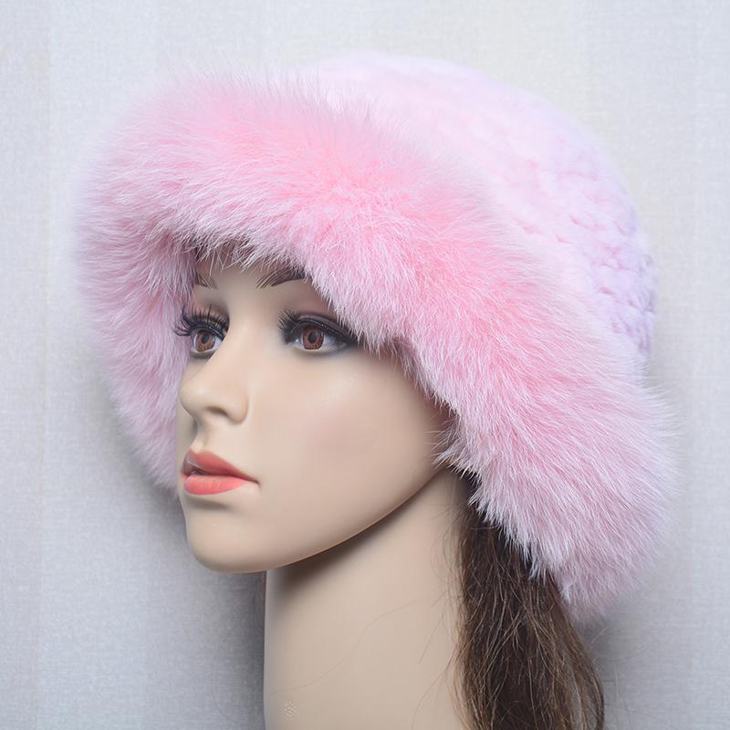 Women Outdoor Winter Warm Natural Fox Fur Hats Lady Knit Fur Cap Female Fashion Knitted Fluffy Real Rex Rabbit Fur Hat
