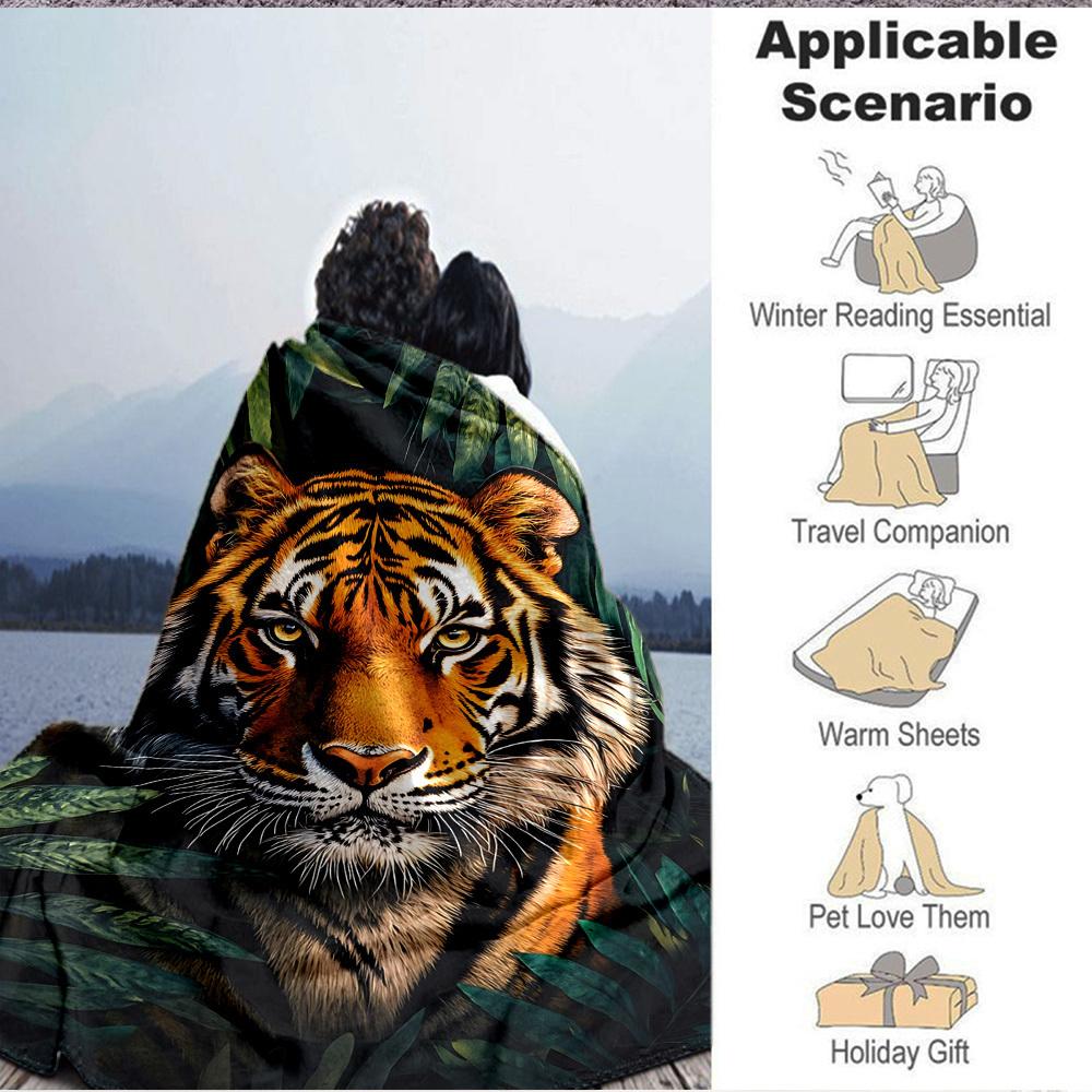 1PC Tiger Print, Jungle Theme Print Blanket, Soft Throw Blanket - Warm & Cozy for Couch, Bed, Office, and Travel , Christmas present yy250912233