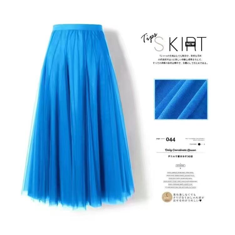 

Women s Pleated Skirt Mesh Half Skirt Fairy Veil Skirt Mid To Long Length Big Swing Long Skirt Dance Skirt one size небо синє кольору