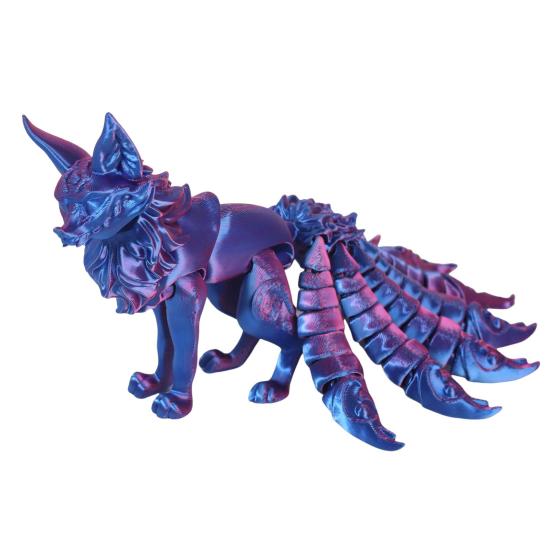 3D Printed Fox Ornament Nine Tailed Fox Figurine with Articulated Tails And Limbs Animal Action Figure Flexible Fidget Toy for Stress Relief Desk