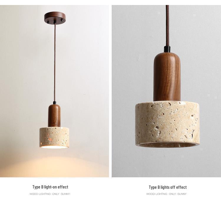 Yellow Travertine Stone Pendant Lamp: Japanese Wabi-Sabi Style for Bedroom or Restaurant