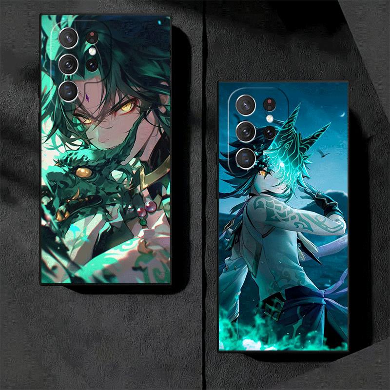 Genshin Impact Xiao Weiche Handyhülle für Samsung Galaxy S26 S25 Edge S24 Ultra S23 Plus S22 S21 FE S20 Schwarze Rückseite